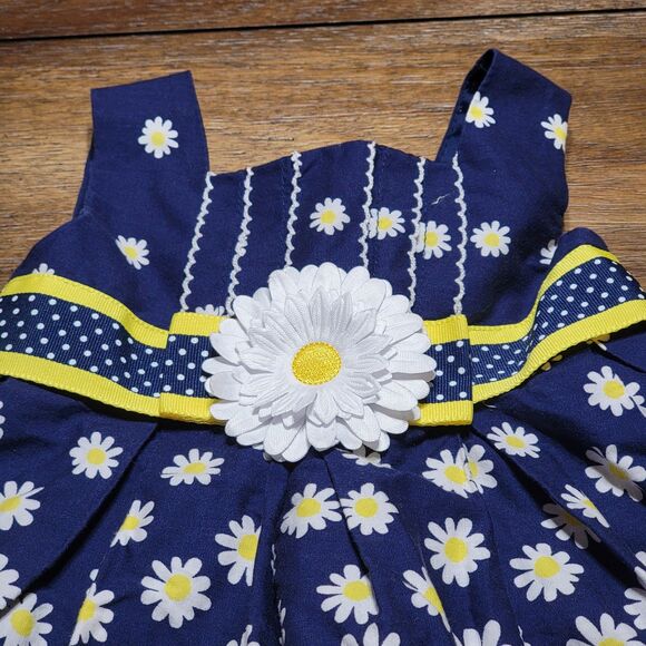 Youngland Baby Navy Yellow & White Sleeveless Daisy Dress - Size 12M - Picture 2 of 9
